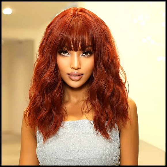 Synthetic Bob Wig Heat Resistant Loose Wavy With Bangs Shoulder Length main image 6